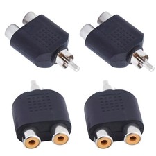 New 4pcs Audio Connector Adapter Plug RCA Male to 2 RCA Females