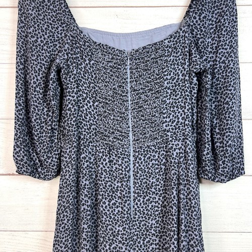 Abercrombie & Fitch Leopard Print 3/4 Sleeve Square Neck Smocked Midi Dress SP - Picture 10 of 12