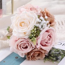 Wedding Bouquets for Bride Bridesmaid Faux Pink Cream White Rose Flowers