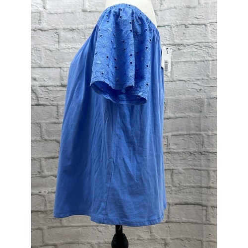 Papaya Blouse Cotton Summer Top Size 16 Blue Short Sleeve Lightweight Boat Neck - Picture 5 of 12