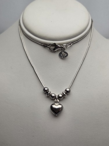 SILPADA 925 Sterling Silver Puffy Heart Pendant Bead 16" Rope Chain Necklace - Picture 7 of 10