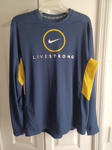 Nike Livestrong Shirt Mens Med Blue Dri Fit Long Sleeve Tee Cycling Gym 