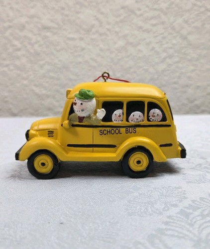 Snowman Bus Driver In Yellow School Bus With Snow Kids Ornament - Picture 7 of 7