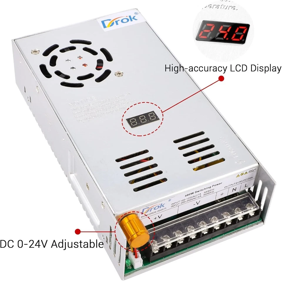 Compact 24V Adjustable Power Supply - Over Load Protection & LED Readout - Image 4 of 4