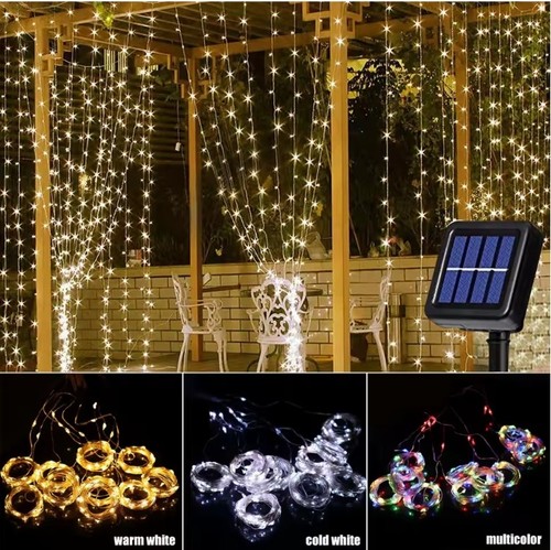 Solarbetriebener Außenvorhang Licht LED Wasserdicht 300 LED Schnur Dekoration - Bild 5 von 11