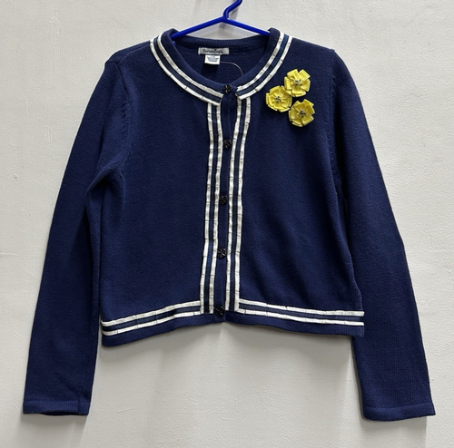 Hartstrings Mädchen Gr. 5/6 marineblau Strickjacke Pullover mit gelben Blumen Rüschendetail - Bild 1 von 13