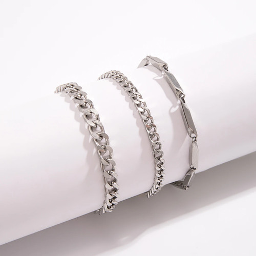 KunJoe 3pcs/set Stainless Steel Punk Cuban Chain Bracelet for Men Minimalist - Picture 14 of 24
