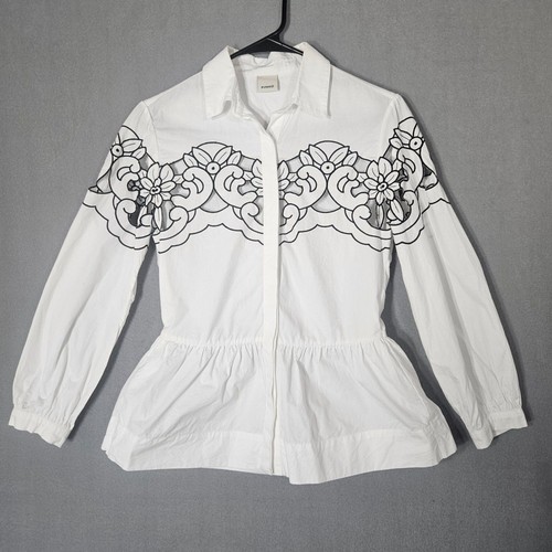 PINKO XS White Cutout Floral Button Up Cotton Shirt Crisp Poplin - Picture 11 of 11
