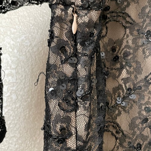 Vintage Cache Top Women Medium Black Lace Sequins Sheer Whimsigoth Vamp Gothic - Picture 9 of 11