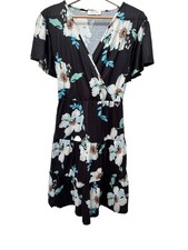 Navins Women Floral Print Faux Wrap Tiered A-Line Swing Knee Length Dress XL
