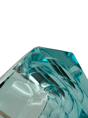 Moser Style Gem Ashtray Glows AS IS Blue Turquoise Glass Geometric Multifaceted - Picture 16 of 23