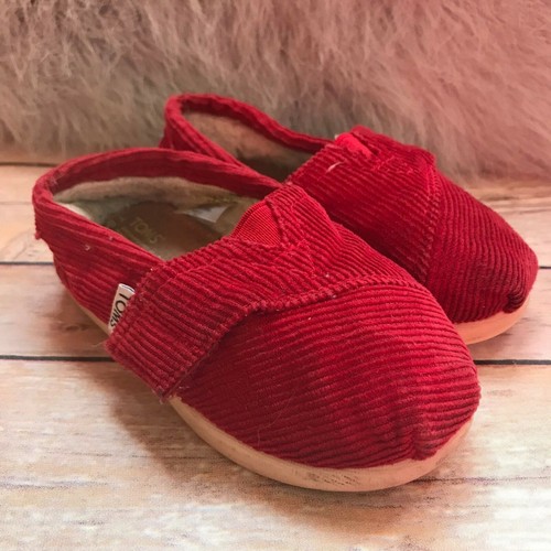 Toms Unisex Boys Girls Shoes Size 6 Red Corduroy Sherpa Slip Ons Tiny - Picture 2 of 10
