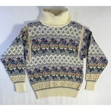 The Import Workshop Vintage Sz Large Floral Fair Isle Turtleneck Sweater Gray