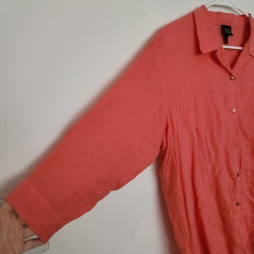 Eileen Fisher Irish Linen Button Down Shirt Salmon Minimalist Coastal Grandma - Picture 5 of 7