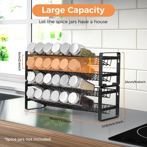 Expandable Spice Rack Organizer for Cabinet 4-tier Black Frosted Iron Countertop - Picture 2 of 7