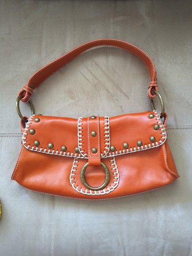 BCBGirls Boho Y2K Orange Leather Brass O Ring Small Under The Arm Shoulder Bag - Picture 6 of 20