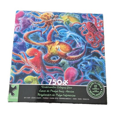 Ceaco Underwater Octopus- 750 Piece Glow-in-the-Dark Puzzle W/ Poster 