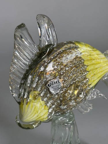 Vintage Murano Toscal Kunst Glas Fisch Skulptur gelb Sommerso Italien Sockel - Bild 5 von 18