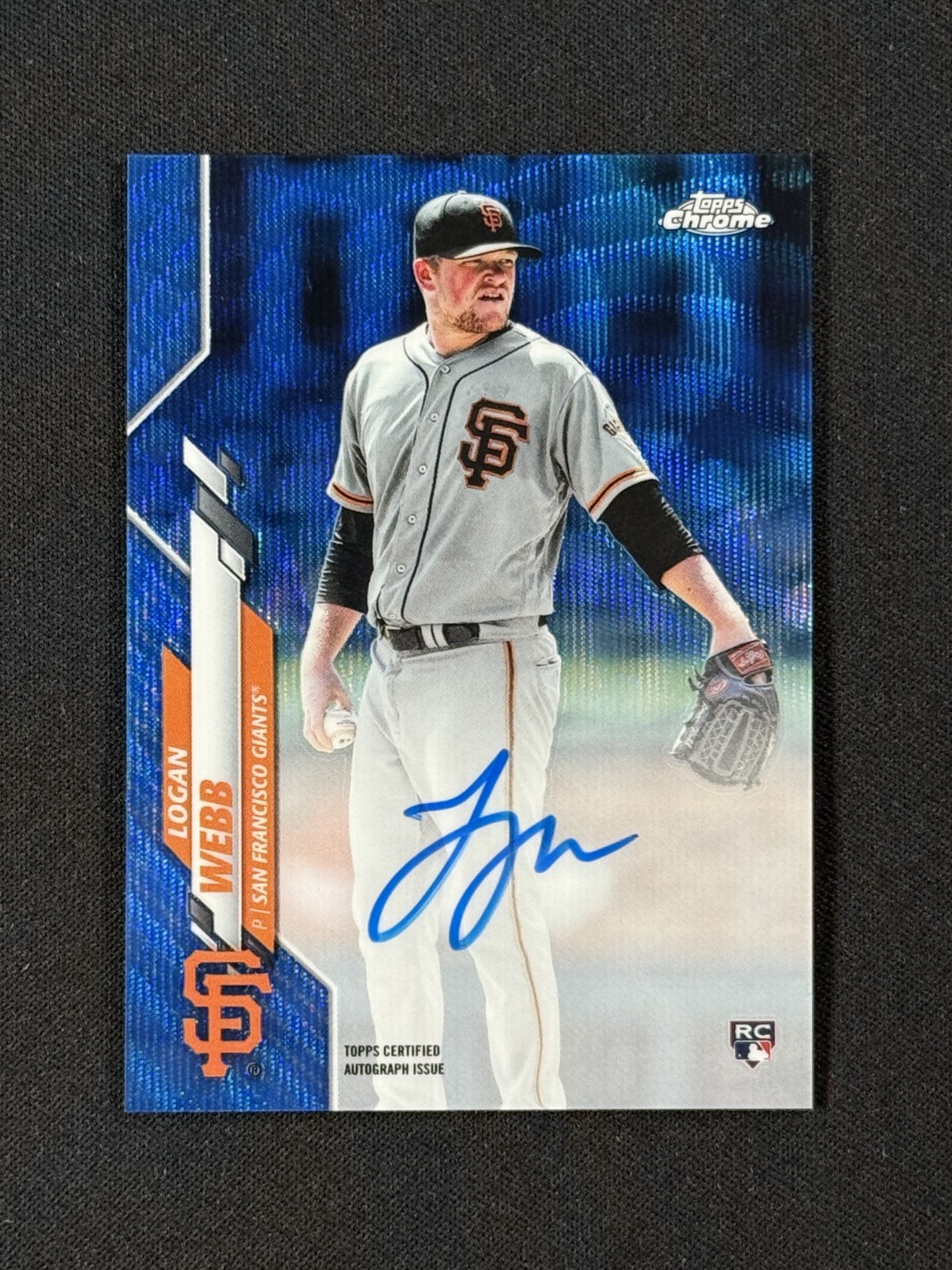 2020 Topps Chrome Logan Webb RA-LW Rookie Blue Wave Refractor Auto SP /150