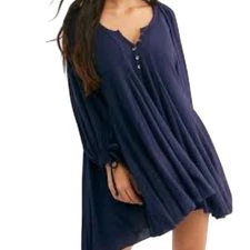 We The Free by Free People Winter Sun Ribbed Henley Tunic Dress Navy Blue Small