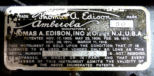ANTIQUE - ORIGINAL EDISON AMBEROLA 30 MECHANICAL WIND-UP PHONOGRAPH +3 CYLINDERS - Picture 12 of 14