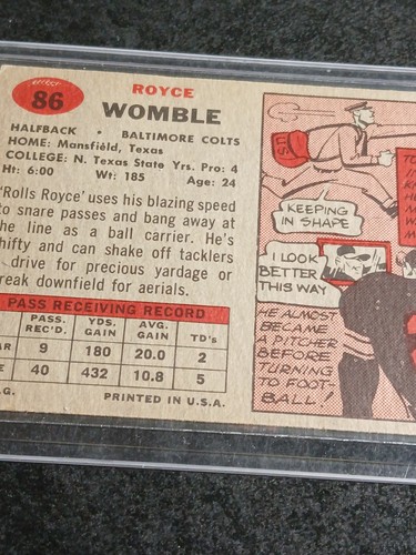 Vintage 1957 Topps Royce Womble #86 NFL Baltimore Colts Football Card EX - Foto 12 di 12