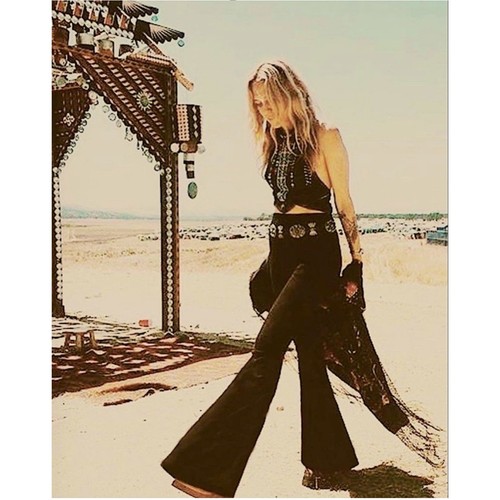 Sew Red-High Waisted Bell Bottom Boho Hippie Rocker Pants Black (NWT) - XL