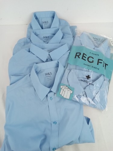 M&S Boy's 7x School Uniform Blue Long Short Sleeve Shirts 16.5'' New F2