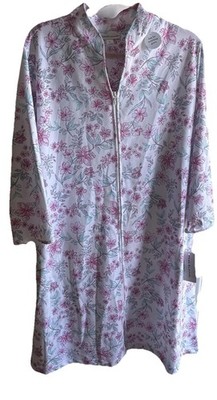 Miss Elaine Relax Long Robe Full Zip XL Floral LS Stretch Pockets Collarless
