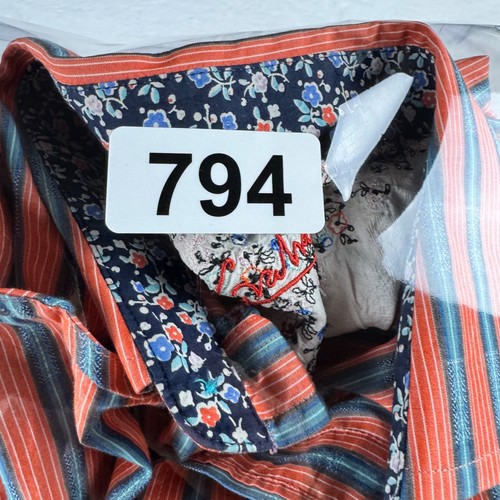 Robert Graham Mens Button Down Shirt Orange Blue Striped Flip Cuff Embroidered L - Picture 10 of 10