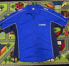 Yamaha vintage Racing Men's L Colorblock Blue Navy White Button-Up Shirt Pockets