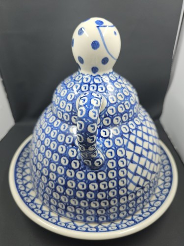 Campana de mantequilla grande Polonia azul y blanca polaca Boleslawiec de colección, 9" de alto X 9" - Imagen 4 de 9