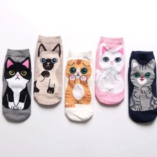 5 Pairs/Set Women's Cartoon Cute Cat Ankle Socks Breathable Perfect for Everyday