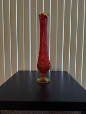 MCM Fenton Hobnail Amberina Cadmium Glass Swung Vase 22.5” UV 365 NM