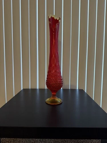 MCM Fenton Hobnail Amberina Cadmium Glass Swung Vase 21.5” UV 365 NM