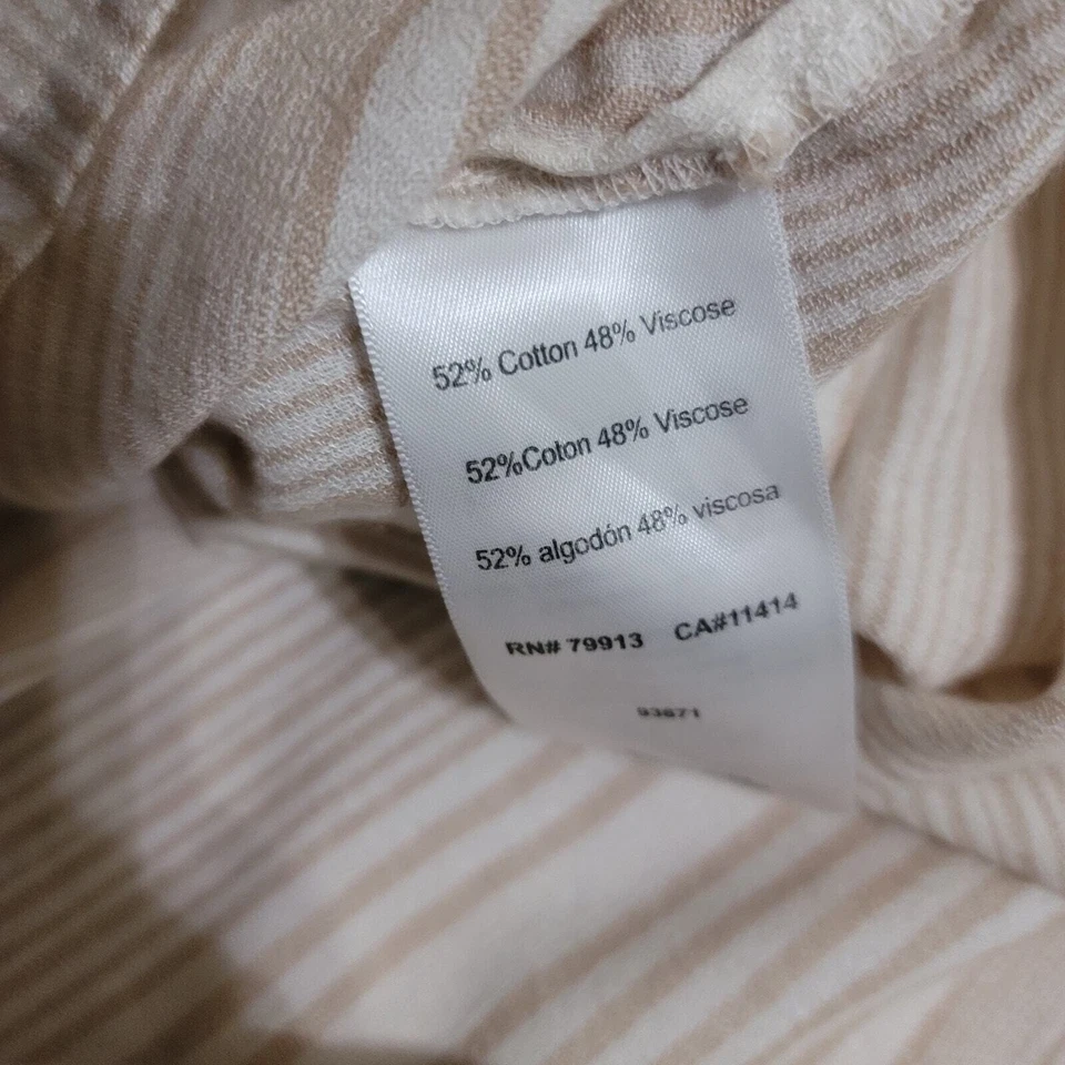 Jessica Simpson Maternity Top M Beige Striped Cold Shoulder Babydoll Y2K Neutral - Image 4 of 4