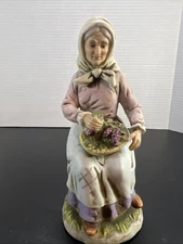 Vintage Porcelain Figurine Elderly Woman with Grapes – Crossed Arrows Mark #1433