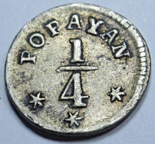 1849 Colombia Popayan 1/4 Real Genuine Antique 1800's Rare Colombian Coin - Picture 2 of 2