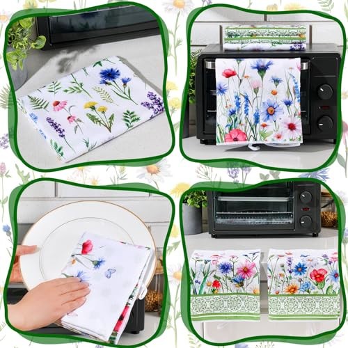 6 Pieces Floral Kitchen Towels Flamingo Dish Hand Towels Sunflower Daisy - Picture 6 of 6
