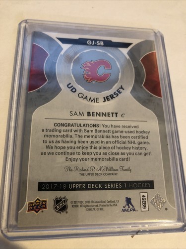 2017-18 UPPER DECK SAM BENNETT UD GAME JERSEY CALGARY FLAMES - Picture 2 of 2