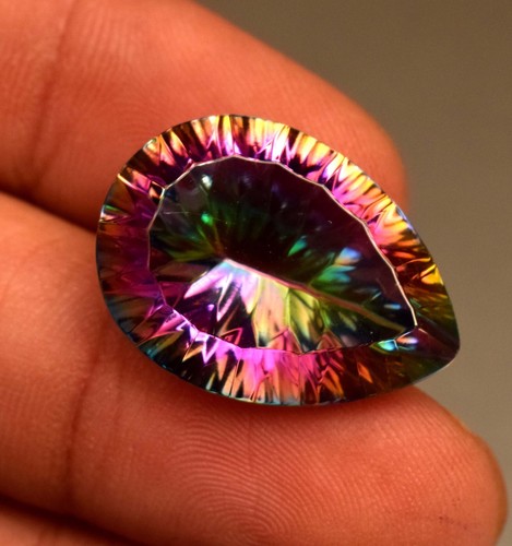 Natural Multi Fire  Mystic Topaz Certified Pear Cut 25.90 Ct Loose Gemstone - Photo 2 sur 5