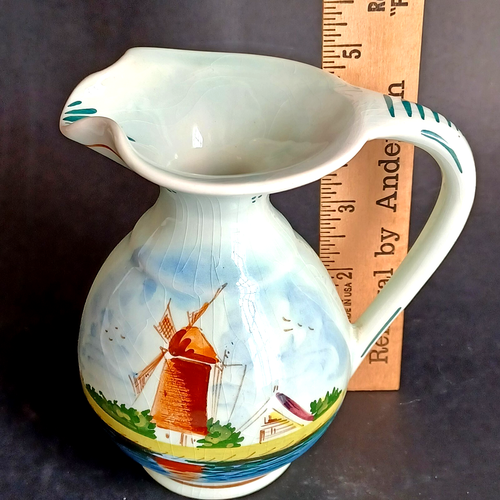 Miniatur Krug Vase Delft Holland Windmühle farbig handbemalt Vintage 5 Zoll - Bild 9 von 22