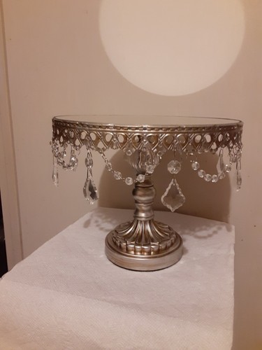 METAL ROUND CAKE STAND WITH MIRROR AND CRYSTALS - Picture 2 of 2