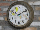 Large Rustic World Map Atlas Metal Round Vintage Antique Wall Clock 