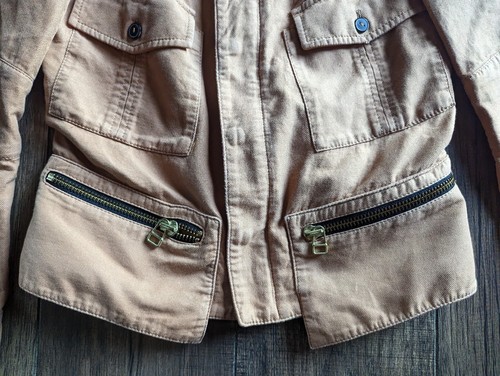 Zara Woman Tan Collarless Canvas Bomber Jacket w/ Zippers & Pockets Size Small - Picture 3 of 21