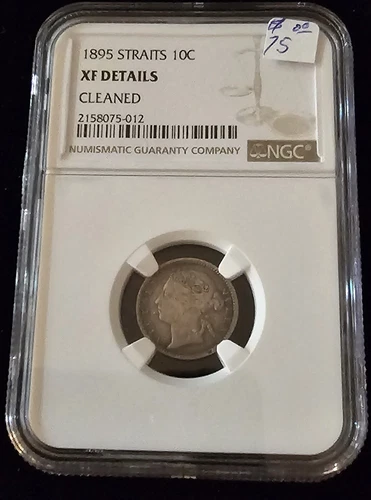 1895 STRAITS 10 CENTS NGC XF DETAILS