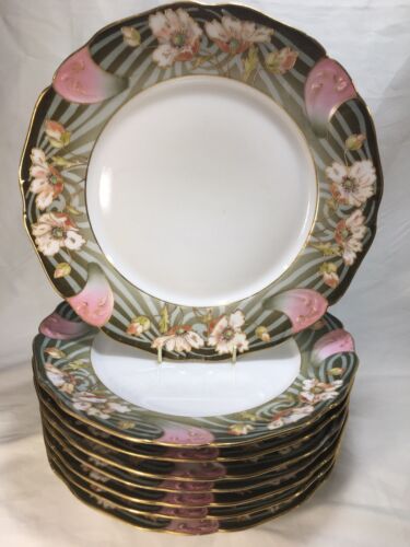 (8) R L Limoges 9.5 Inch Art Nouveau with Poppies DINNER PLATES - Picture 4 of 12