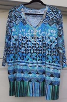 Onque 2x Womans Plus Top Embellished Shirt Silver Studs Neckline Blue White Onque 2x Womans Plus Top Embellished Shirt Silver Studs Neckline Blue White