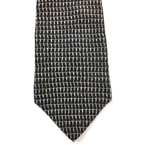 Kenneth Cole New York Mens All Silk Tie Black And Tan Geometric - Picture 4 of 12