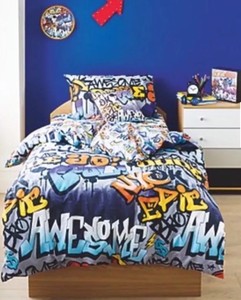 Graffiti Slogan Single Duvet Cover Set Bedding Boys S Image Is Loading Graffiti Slogan Single Duvet Cover Set Bedding